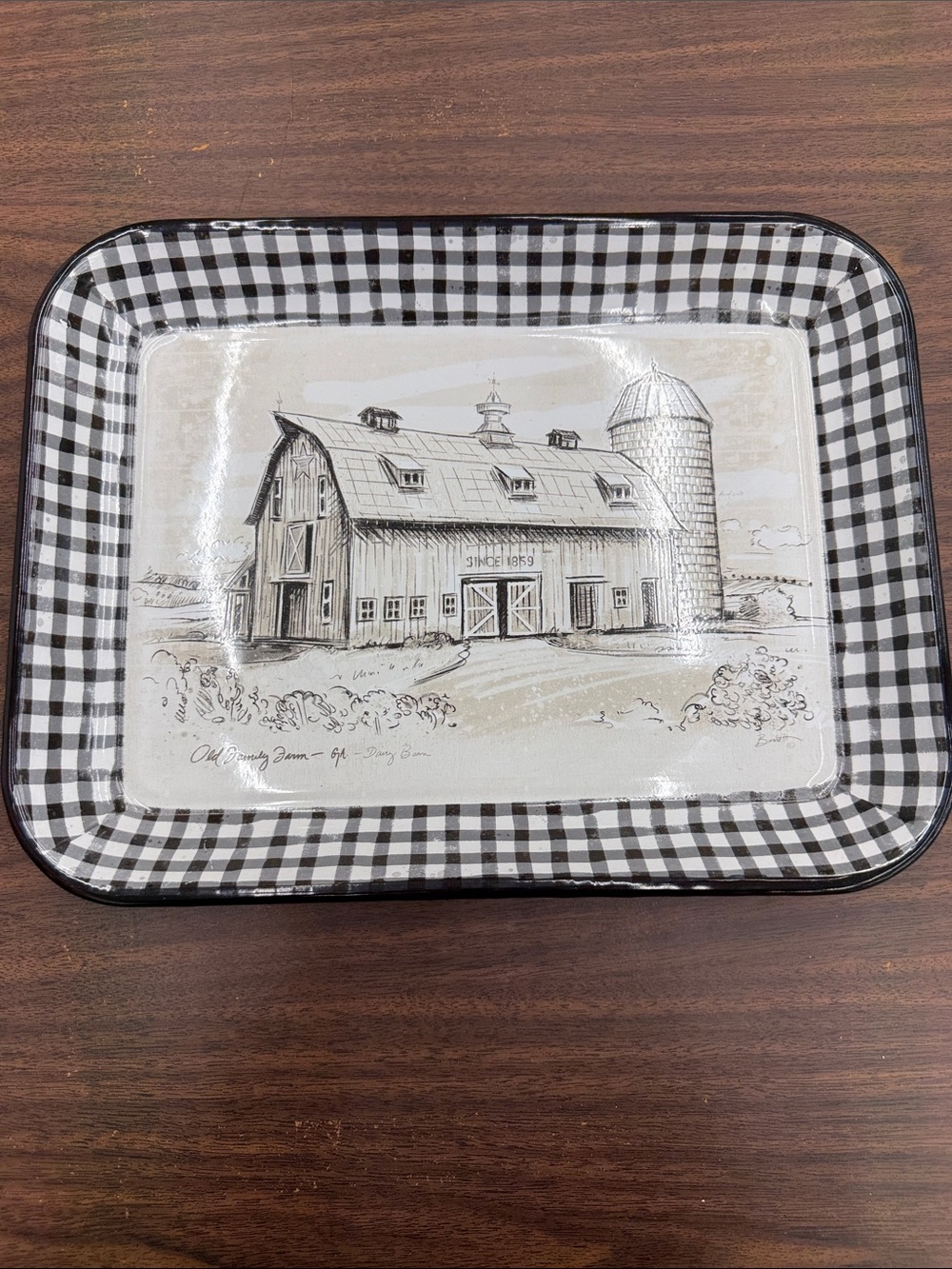 Black Gingham Farmhouse Serving Tray -